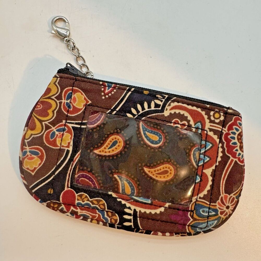 Vera Bradley Kensington Zip Top ID Card Key Holder Brown Paisley 5x3" RETIRED